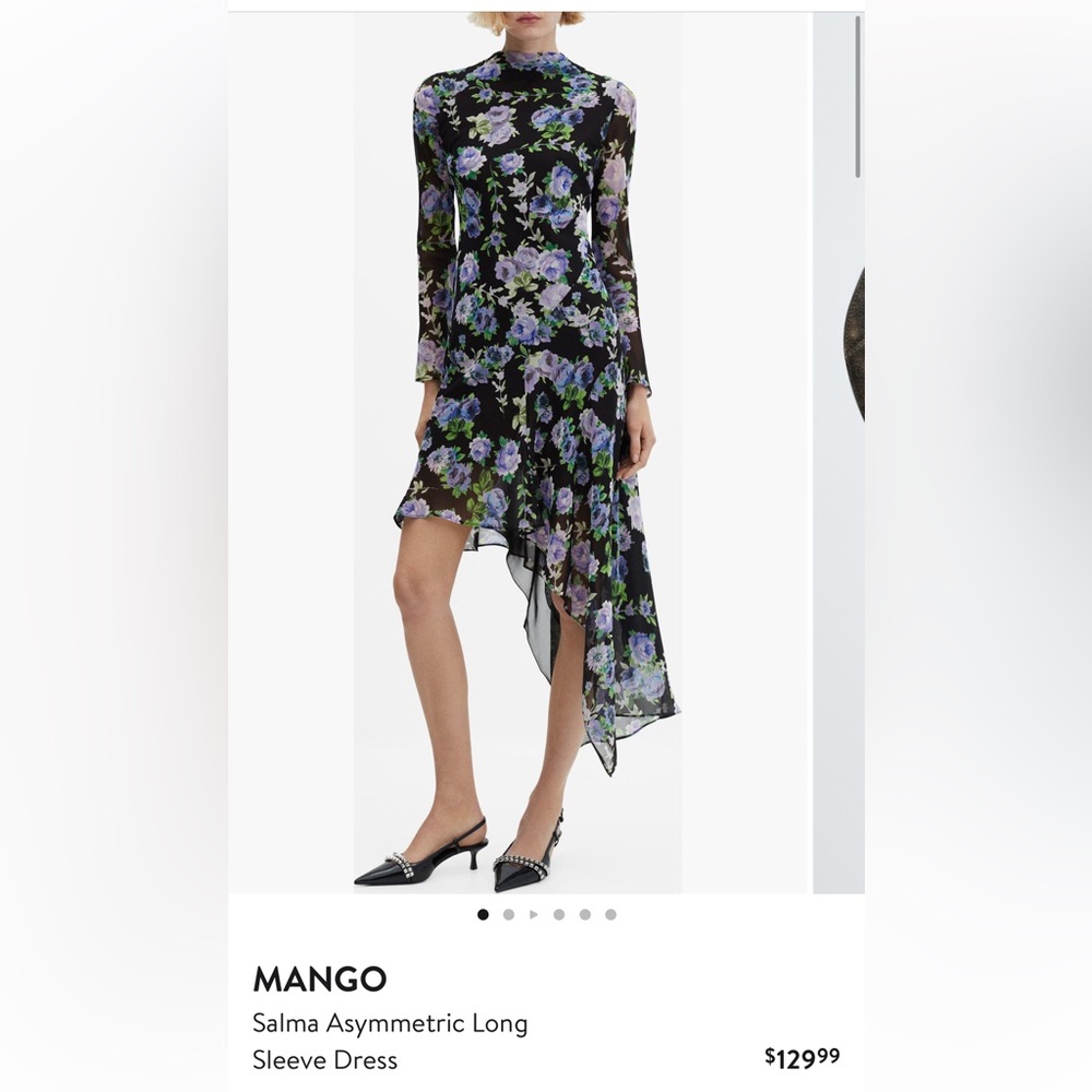 NWT Mango asymmetric dress purple black floral never worn size 0 flattering fit